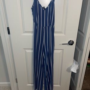 Blue and white striped jumpsuit